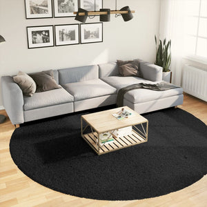 Tappeto Shaggy a Pelo Lungo Moderno Nero Ø 280 cm 375293