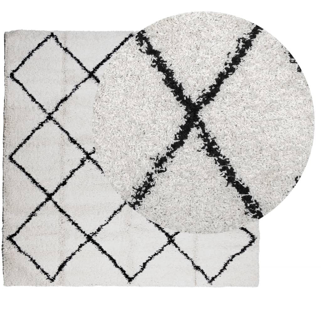 Tappeto Shaggy a Pelo Lungo Moderno Crema e Nero 120x120 cmcod mxl 114614