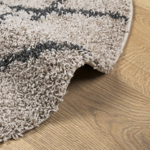 Tappeto Shaggy a Pelo Lungo Beige e Antracite Ø 120 cm 375399