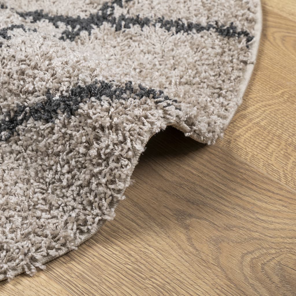 Tappeto Shaggy a Pelo Lungo Beige e Antracite Ø 240 cm 375402