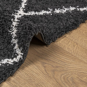 Tappeto Shaggy a Pelo Lungo Moderno Nero e Crema 120x120 cm 375409