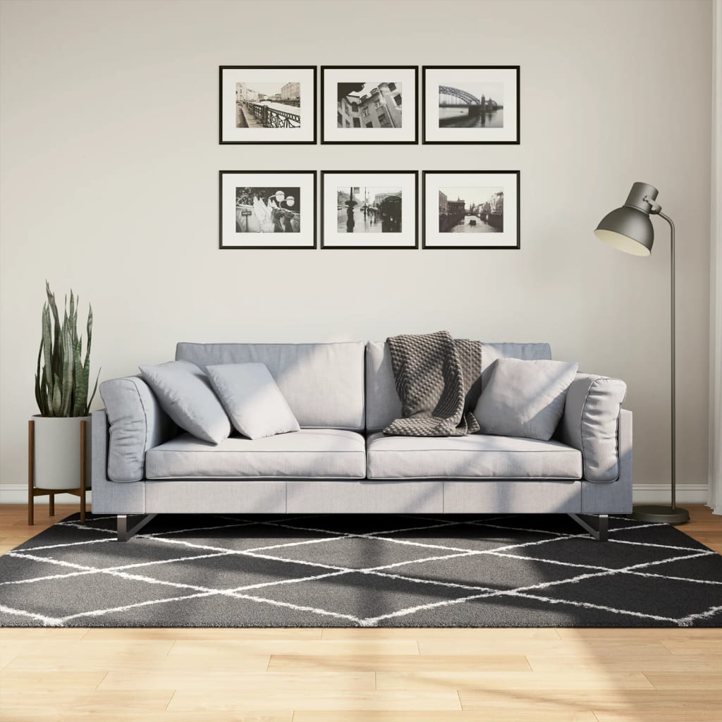 Tappeto Shaggy PAMPLONA a Pelo Lungo Nero e Crema 140x200 cm 375411