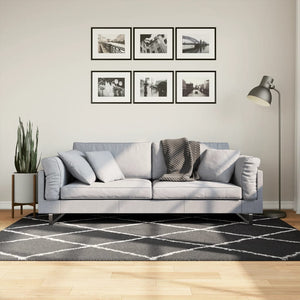 Tappeto Shaggy PAMPLONA a Pelo Lungo Nero e Crema 140x200 cm 375411