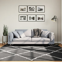 Tappeto Shaggy a Pelo Lungo Moderno Nero e Crema 200x200 cm 375414