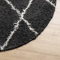 Tappeto Shaggy a Pelo Lungo Moderno Nero e Crema Ø 120 cm 375421