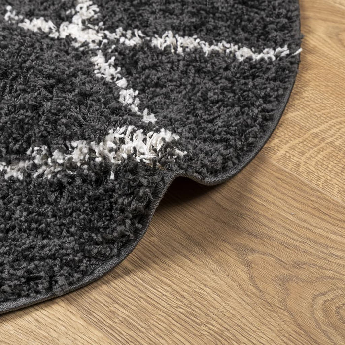 Tappeto Shaggy a Pelo Lungo Moderno Nero e Crema Ø 120 cm 375421