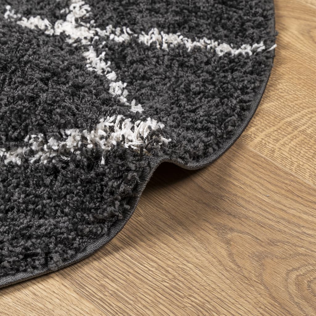 Tappeto Shaggy a Pelo Lungo Moderno Nero e Crema Ø 240 cm 375424