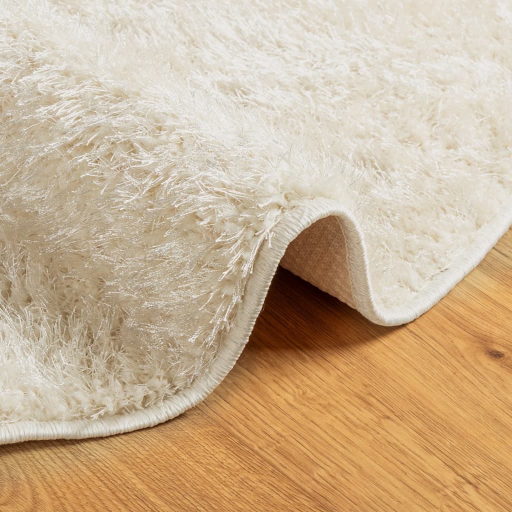 Tappeto Pelo Lungo Effetto Lucido Crema Ø 200 cm 375673