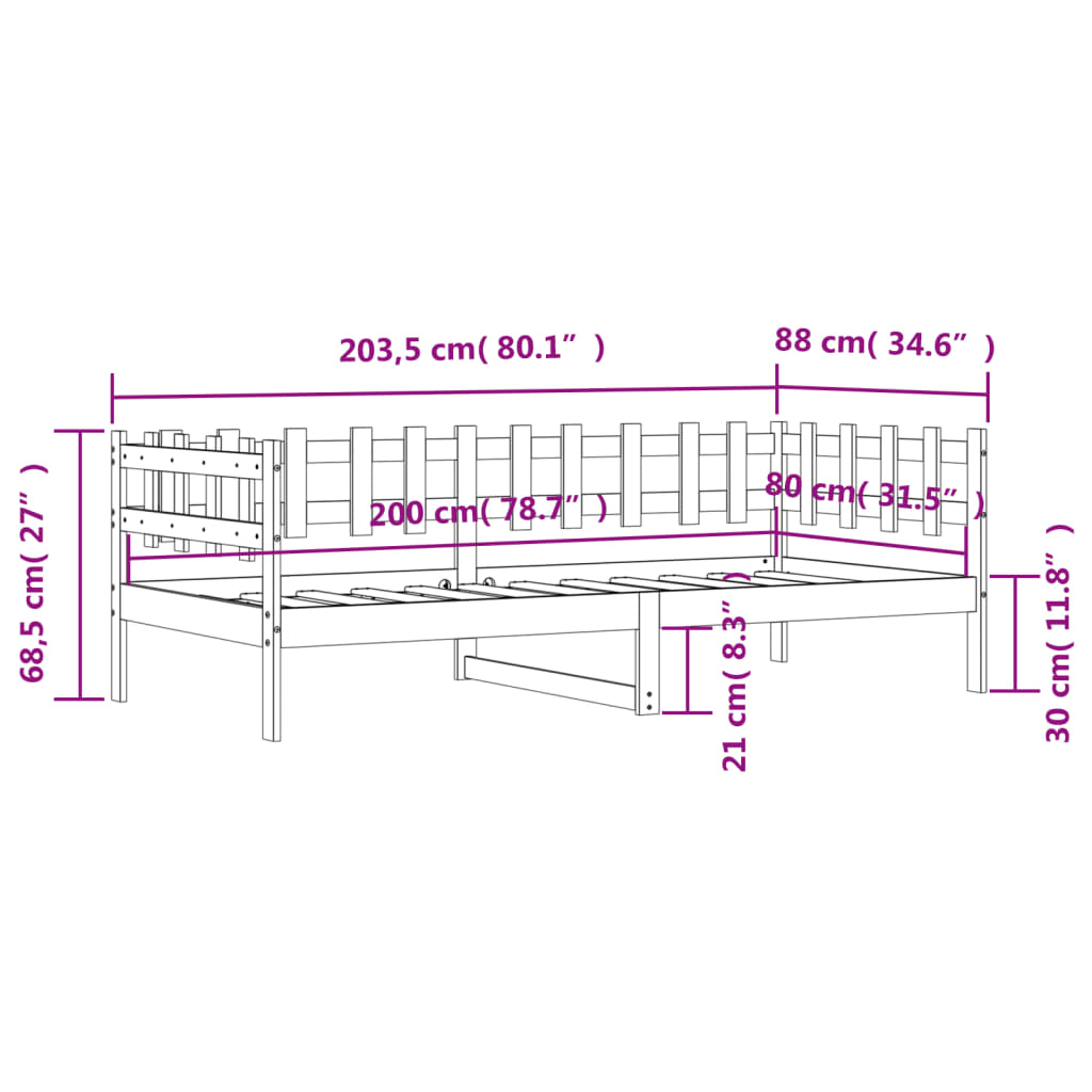 Dormeuse 80x200 cm in Legno Massello di Pino 840376