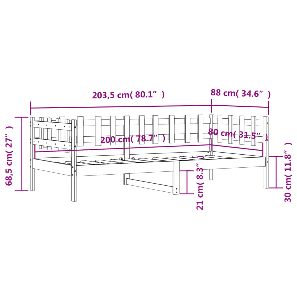 Dormeuse Bianca 80x200 cm in Legno Massello di Pino 840377