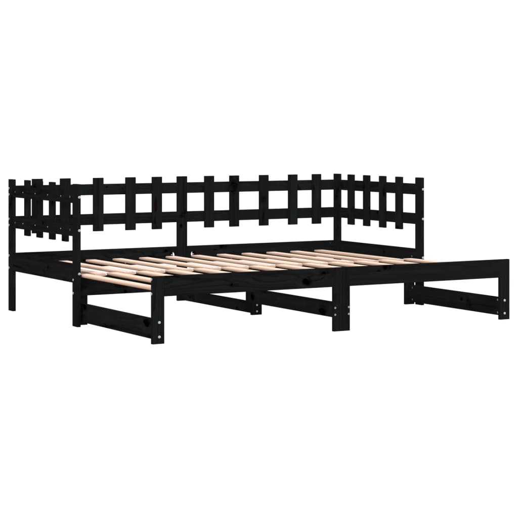 Dormeuse Estraibile Nera 2x(90x190) cm Legno Massello di Pino 840393