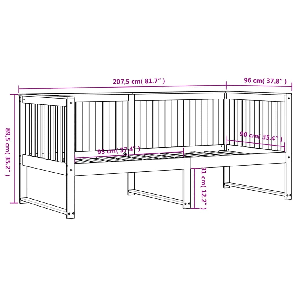 Dormeuse Bianca 90x200 cm in Legno Massello di Pino 840395