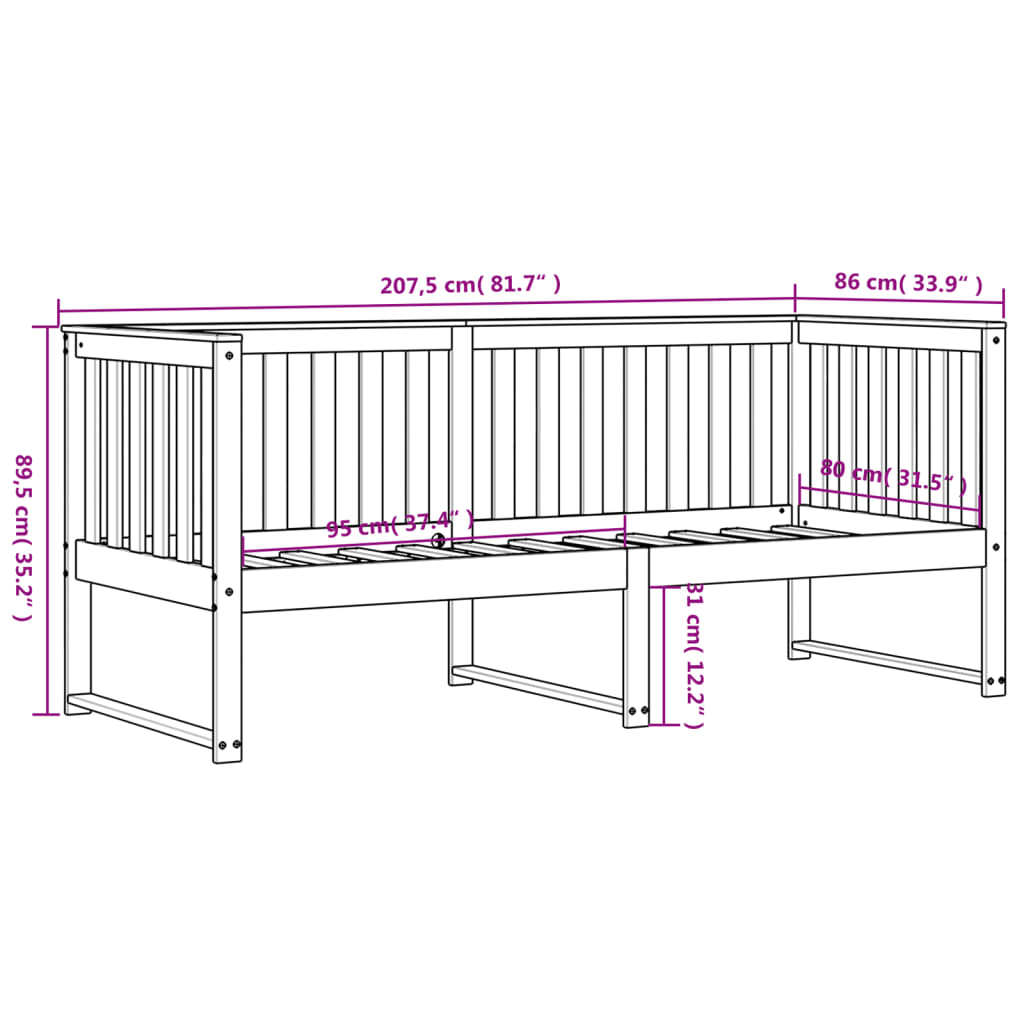 Dormeuse Bianca 80x200 cm in Legno Massello di Pino 840398