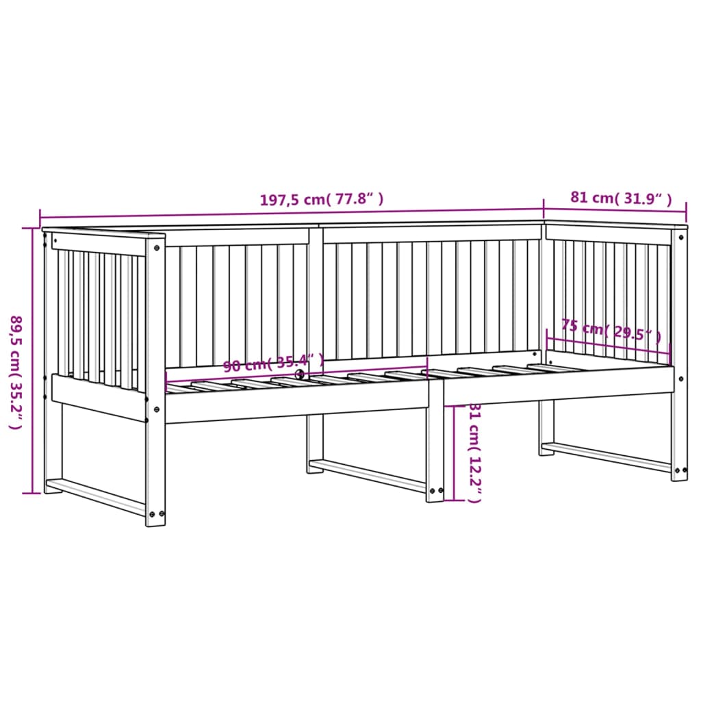 Dormeuse Bianca 75x190 cm in Legno Massello di Pino 840407