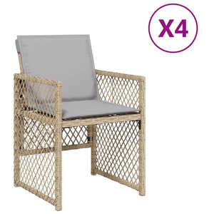 Sedie da Giardino con Cuscini 4 pz Beige Misto in Polyrattan 364955