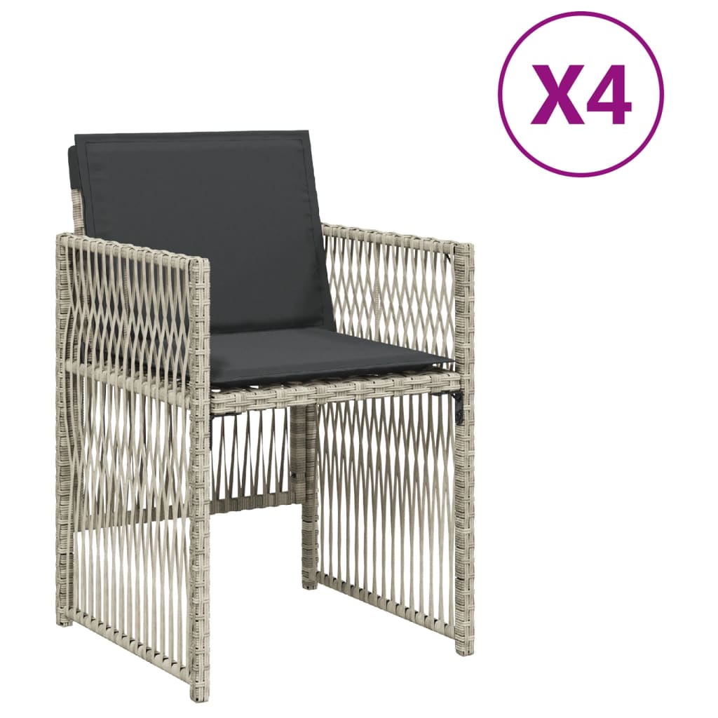 Sedie da Giardino con Cuscini 4 pz Grigio Chiaro in Polyrattan 364971