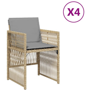 Sedie da Giardino con Cuscini 4 pz Beige Misto in Polyrattan 364972