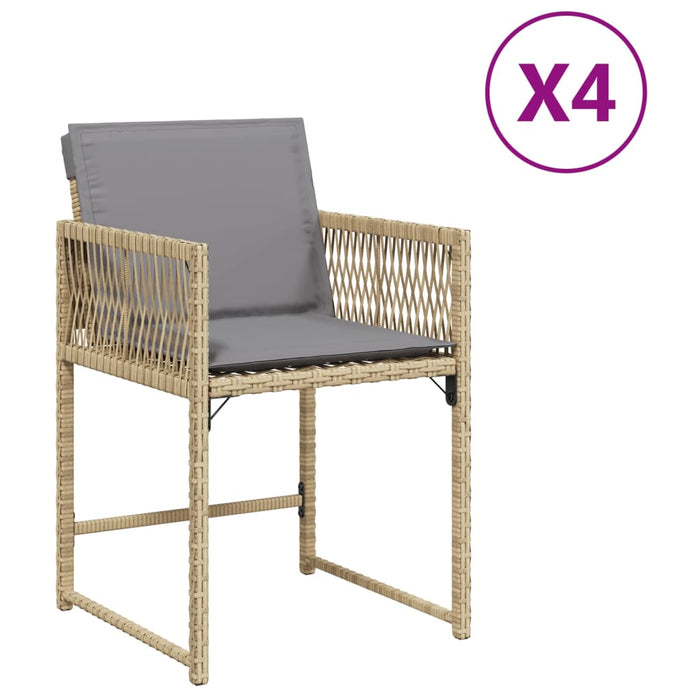 Sedie da Giardino con Cuscini 4 pz Beige Misto in Polyrattan 365023