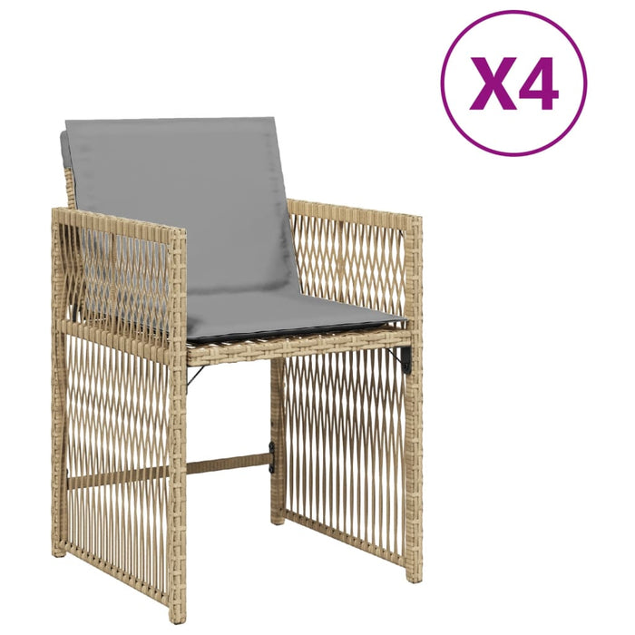 Sedie da Giardino con Cuscini 4 pz Beige Misto in Polyrattan 365040