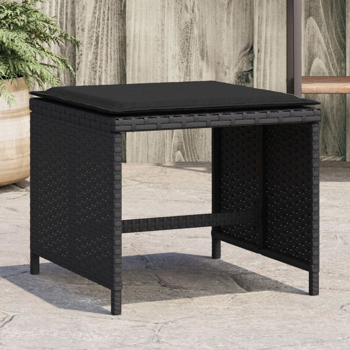 Sgabelli da Giardino con Cuscini 4pz Neri 41x41x36cm Polyrattan 365042