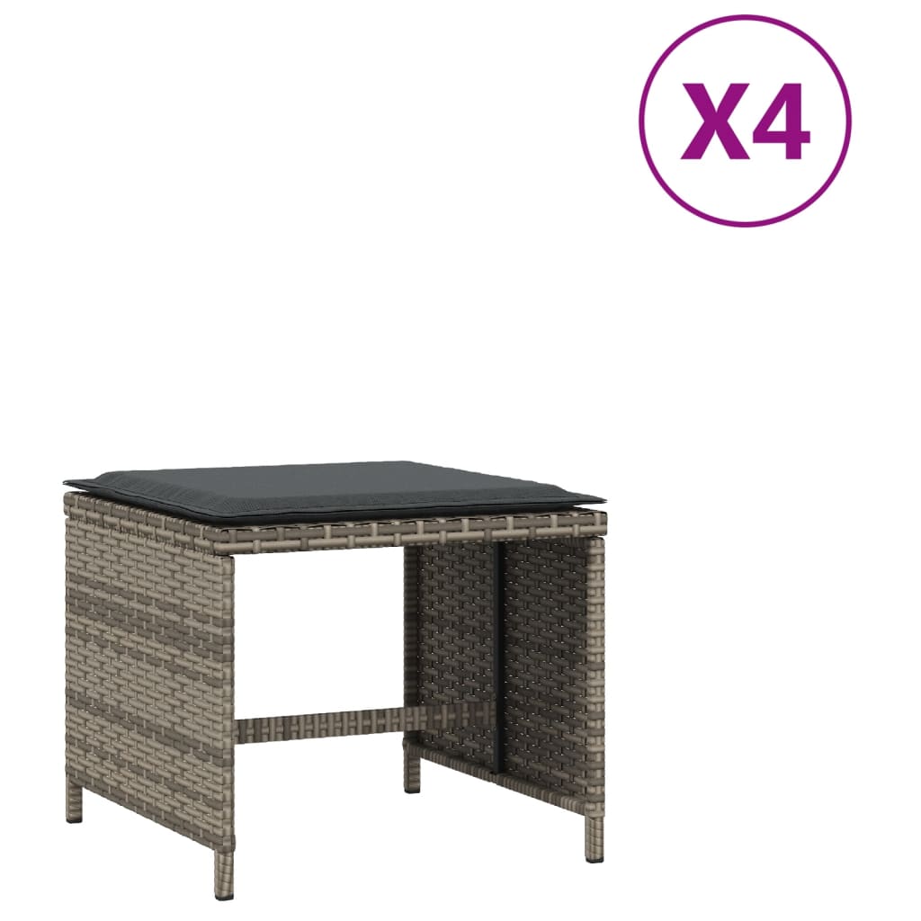 Sgabelli Giardino con Cuscini 4pz Grigi 41x41x36cm Polyrattan 365043