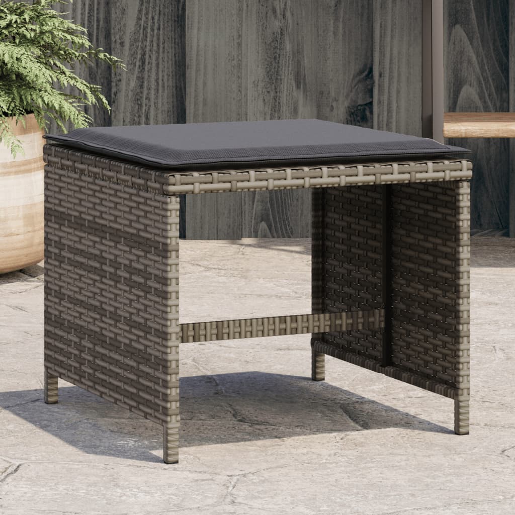 Sgabelli Giardino con Cuscini 4pz Grigi 41x41x36cm Polyrattan 365043