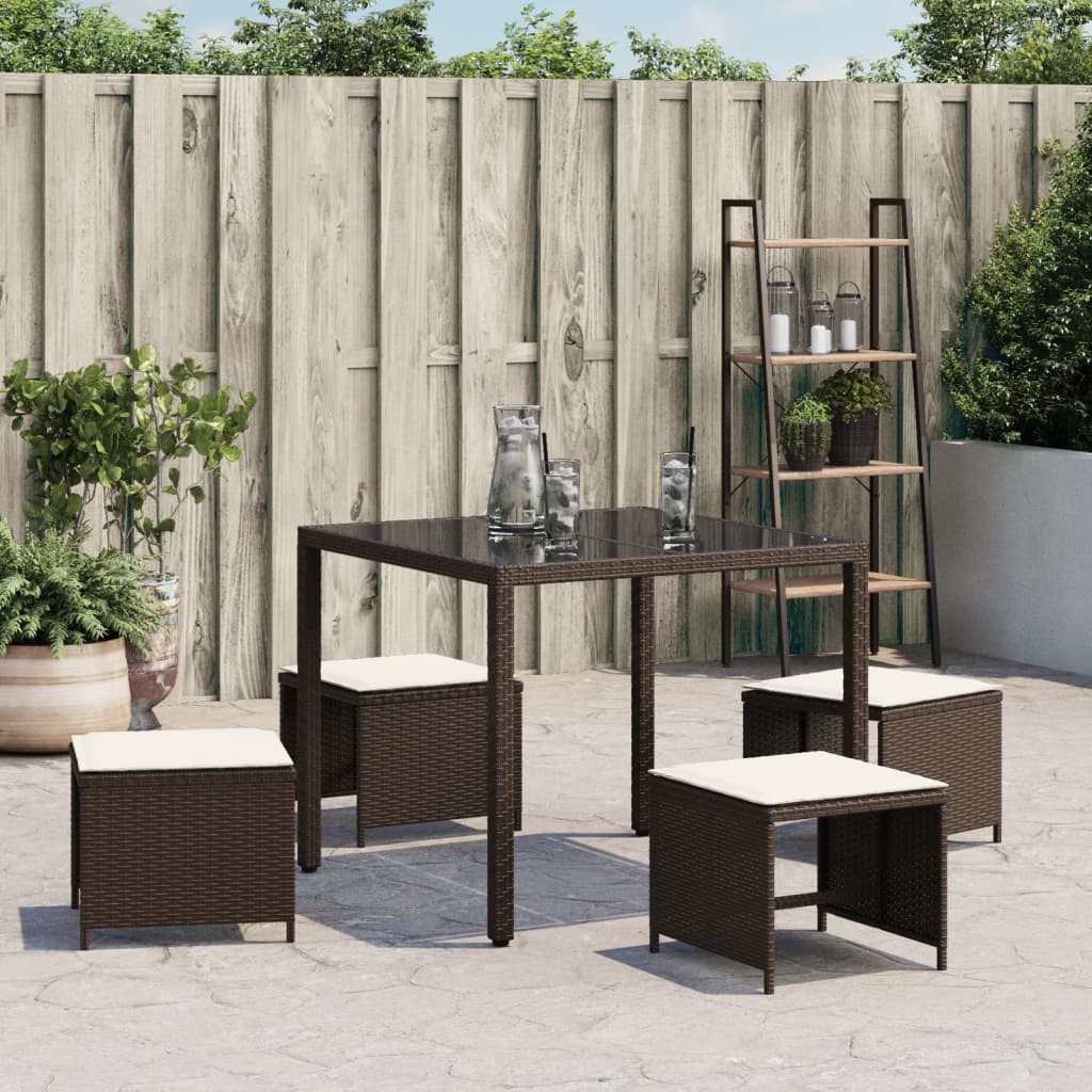 Sgabelli Giardino con Cuscini 4pz Marroni 41x41x36cm Polyrattan 365044