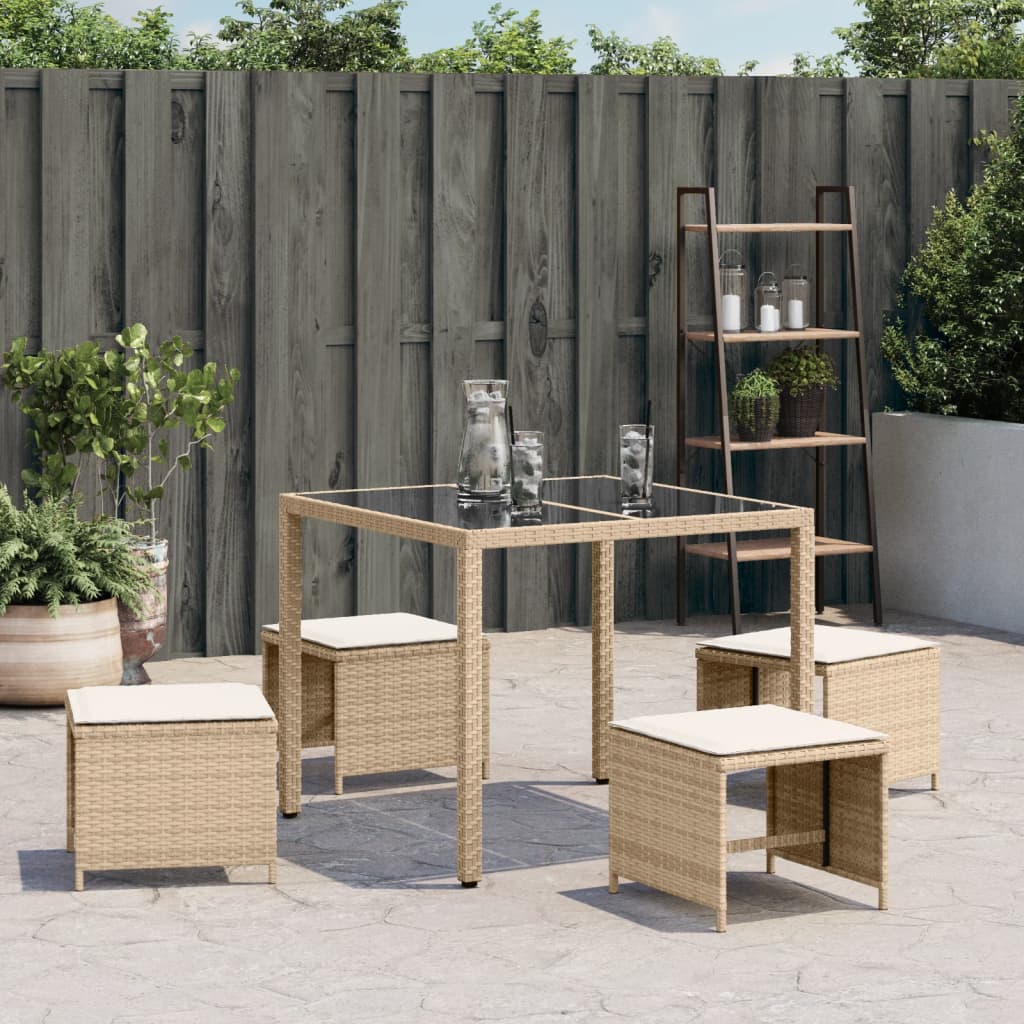 Sgabelli Giardino con Cuscini 4pz Beige 41x41x36cm Polyrattan 365045