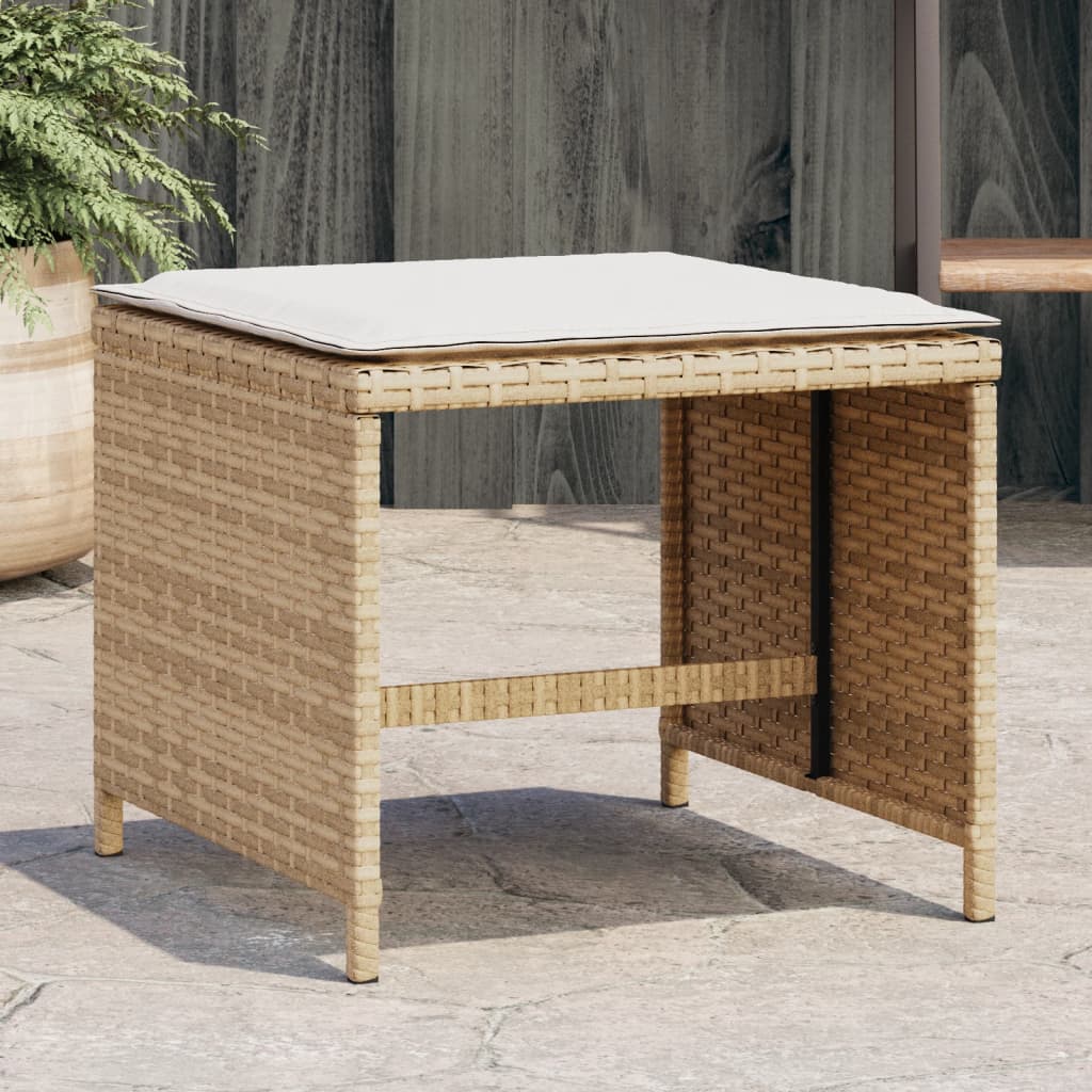 Sgabelli Giardino con Cuscini 4pz Beige 41x41x36cm Polyrattan 365045