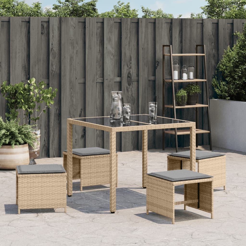 Sgabelli Giardino Cuscini 4pz Beige Misto 41x41x36cm Polyrattan 365047