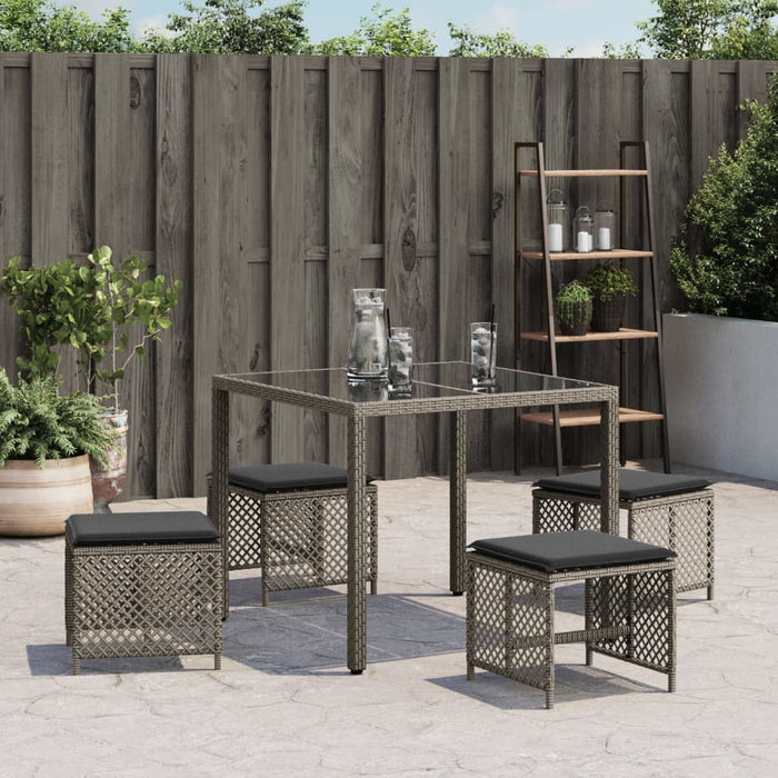 Sgabelli Giardino con Cuscini 4pz Grigi 41x41x36cm Polyrattan 365050