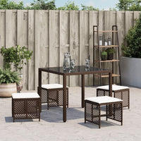 Sgabelli Giardino con Cuscini 4pz Marroni 41x41x36cm Polyrattan 365051