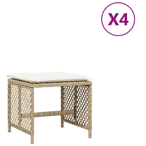 Sgabelli Giardino con Cuscini 4pz Beige 41x41x36cm Polyrattan 365052