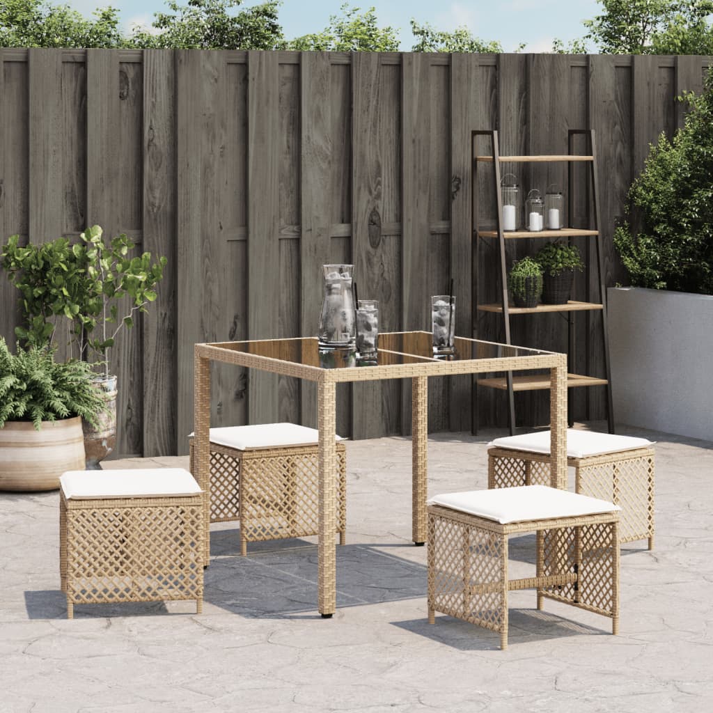 Sgabelli Giardino con Cuscini 4pz Beige 41x41x36cm Polyrattan 365052