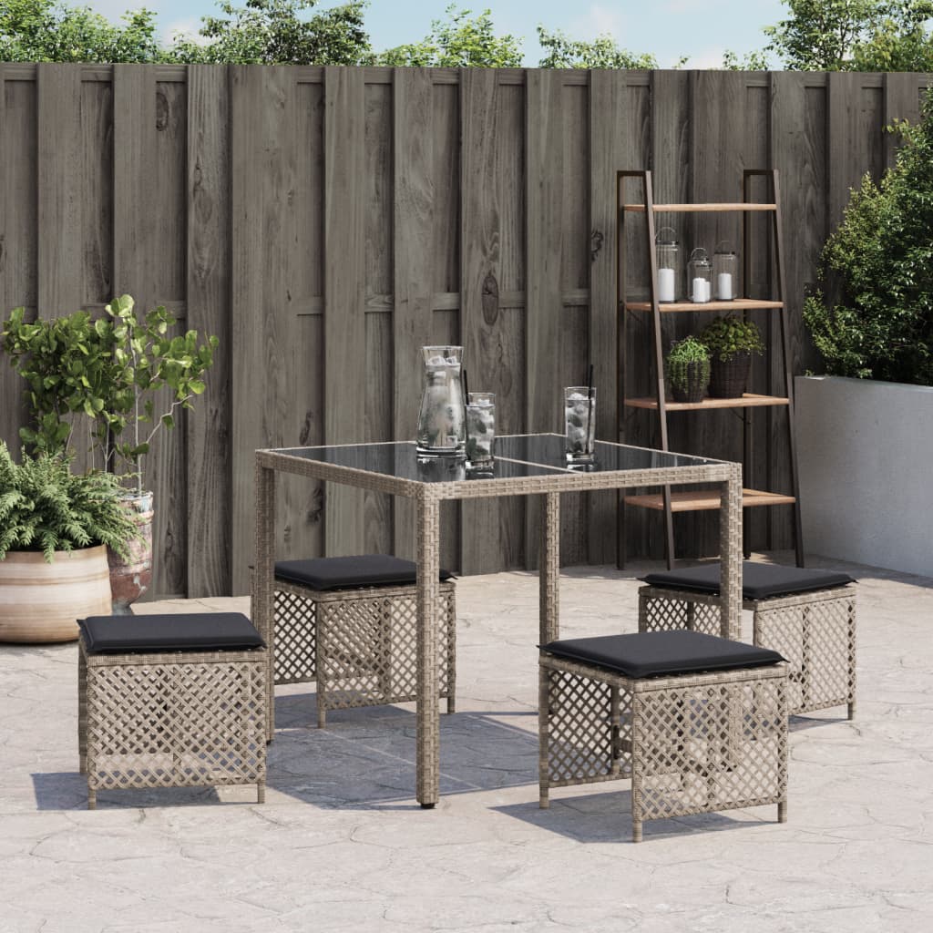 Sgabelli Giardino Cuscini 4pz Grigio Chiaro 41x41x36 Polyrattan 365053