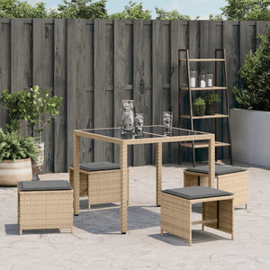 Sgabelli Giardino Cuscini 4pz Beige Misto 41x41x36cm Polyrattan 365054