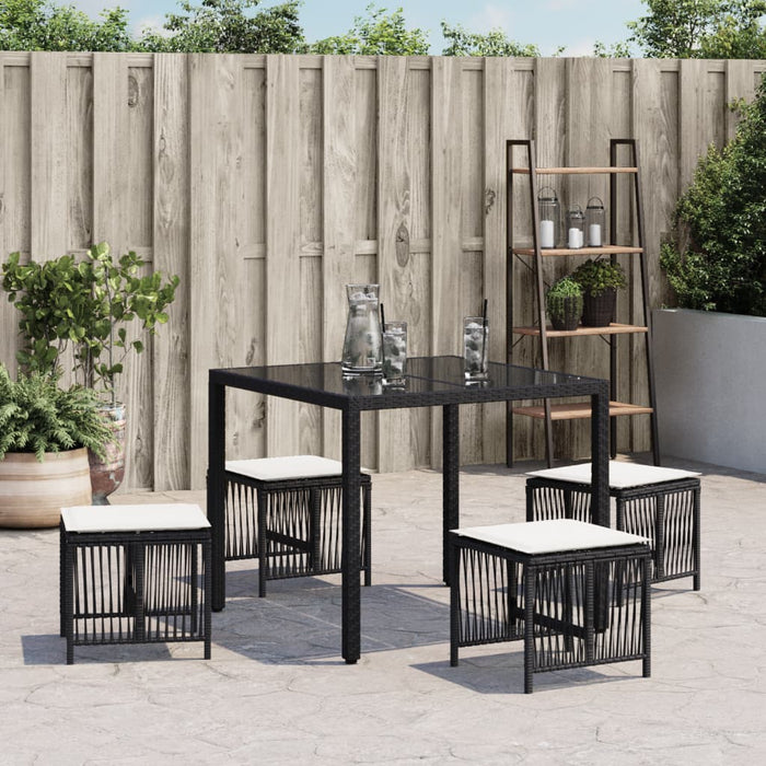 Sgabelli da Giardino con Cuscini 4pz Neri 41x41x36cm Polyrattan 365055