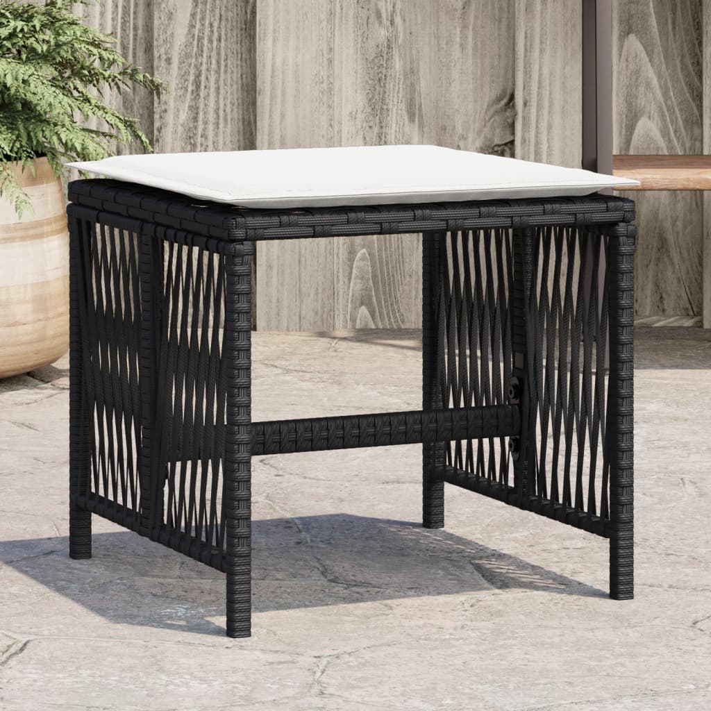 Sgabelli da Giardino con Cuscini 4pz Neri 41x41x36cm Polyrattan 365055