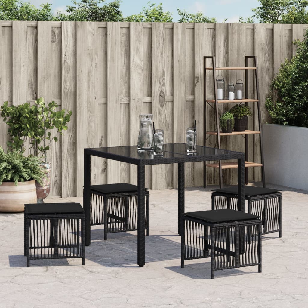 Sgabelli da Giardino con Cuscini 4pz Neri 41x41x36cm Polyrattan 365056