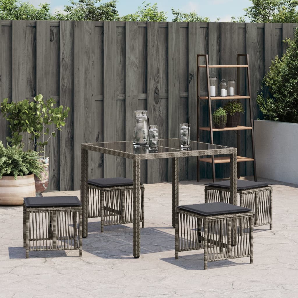 Sgabelli Giardino con Cuscini 4pz Grigi 41x41x36cm Polyrattan 365057