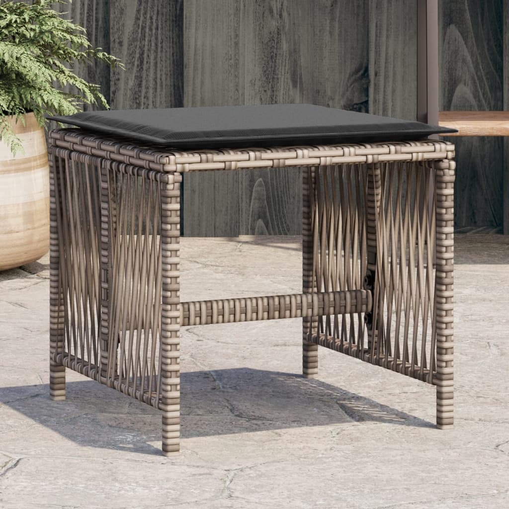 Sgabelli Giardino con Cuscini 4pz Grigi 41x41x36cm Polyrattan 365057