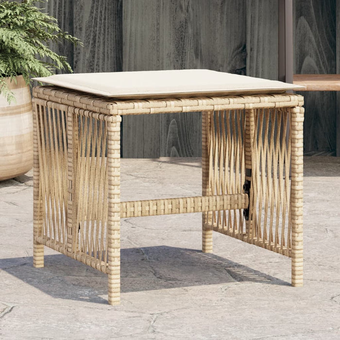 Sgabelli Giardino con Cuscini 4pz Beige 41x41x36cm Polyrattan 365059