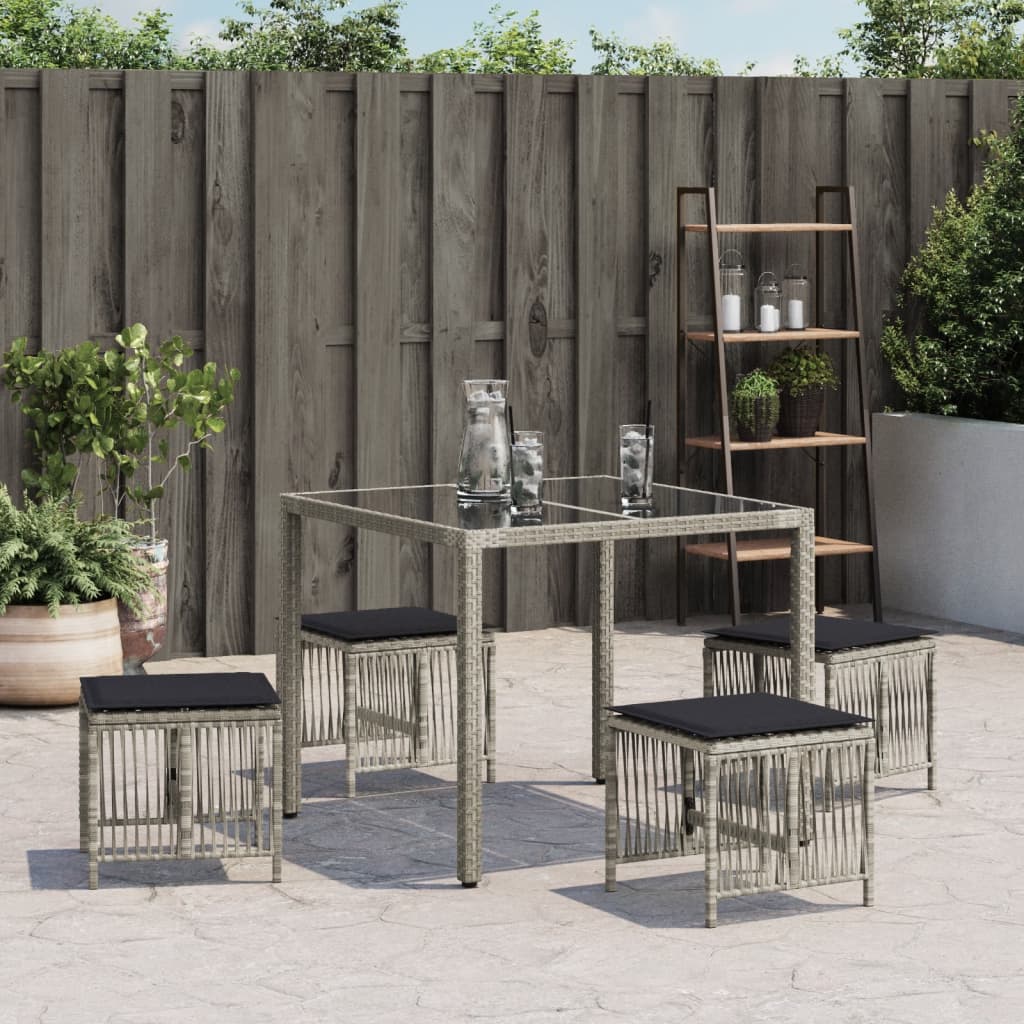 Sgabelli Giardino Cuscini 4pz Grigio Chiaro 41x41x36 Polyrattan 365060