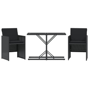 Set da Bistrò 3 pz con Cuscini Nero in Polyrattan 365063