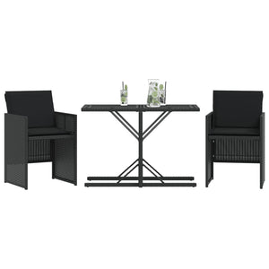 Set da Bistrò 3 pz con Cuscini Nero in Polyrattan 365063