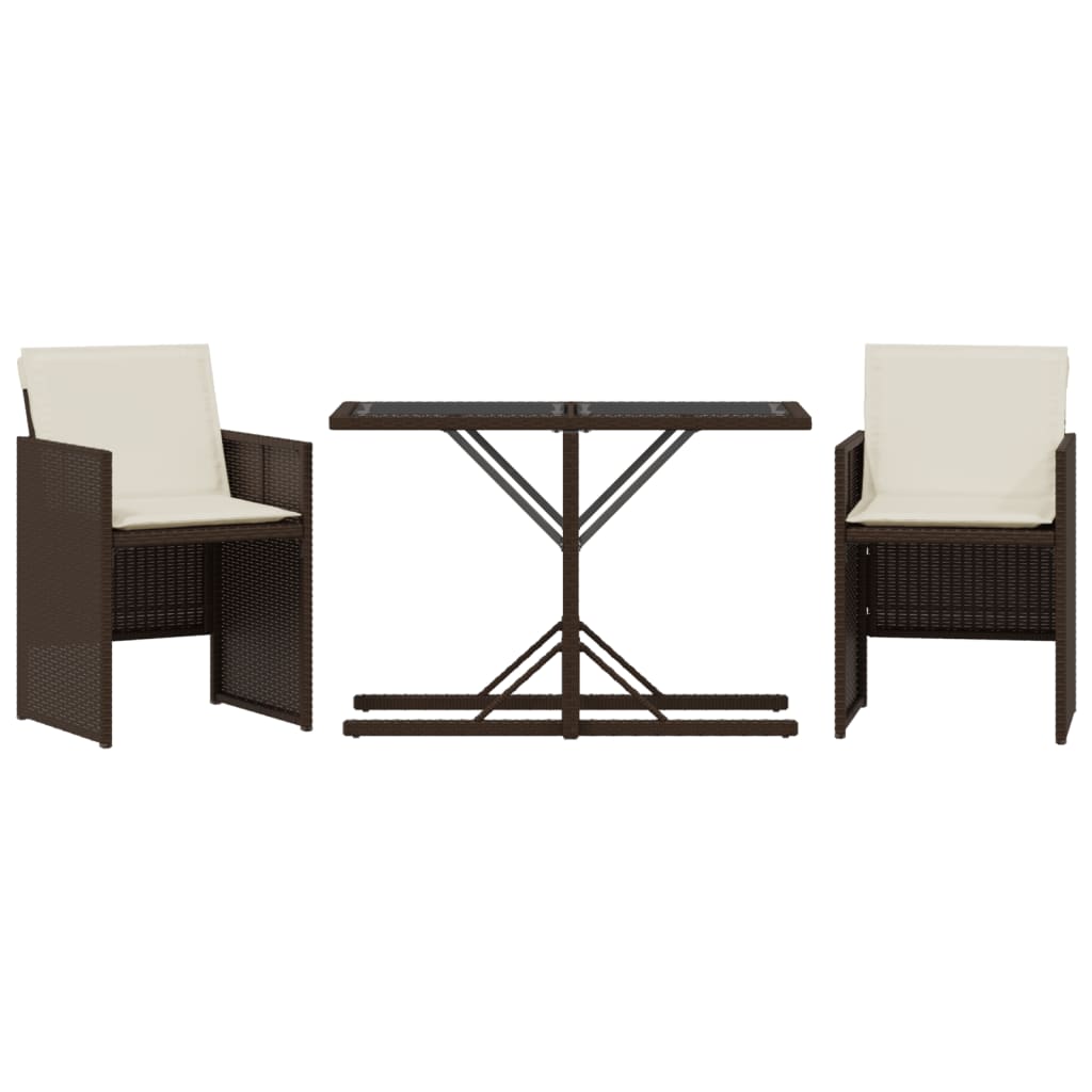 Set Bistrò 3 pz con Cuscini Marrone in Polyrattan 365065