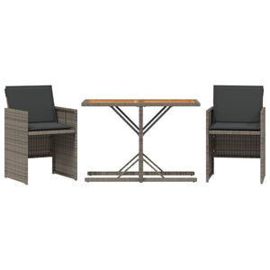 Set da Bistrò 3 pz con Cuscini Grigio in Polyrattan 365067