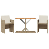 Set da Bistrò 3 pz con Cuscini Beige in Polyrattan 365069