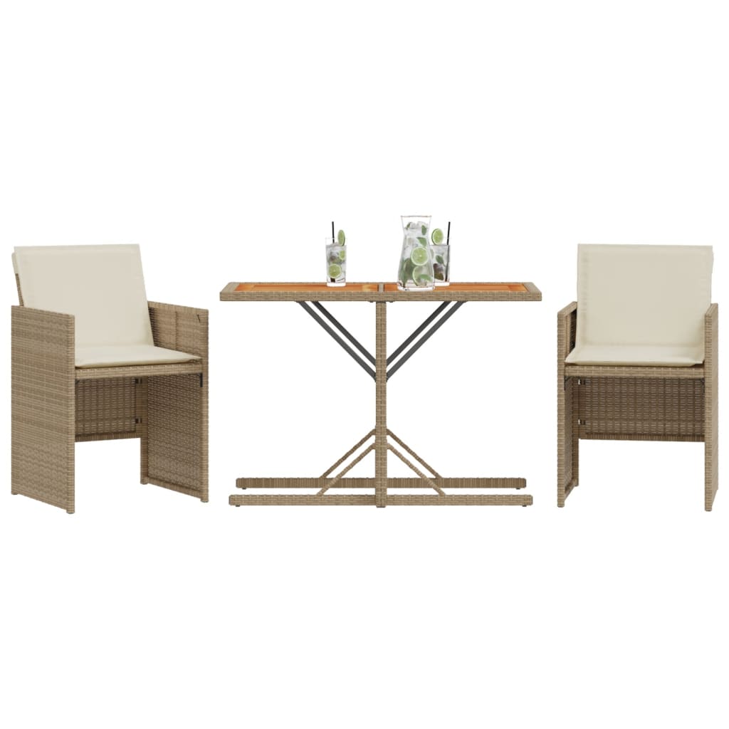 Set da Bistrò 3 pz con Cuscini Beige in Polyrattan 365069