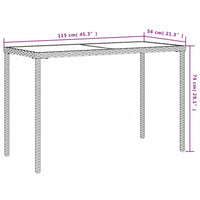 Tavolo da Giardino Piano in Vetro Grigio 115x54x74cm Polyrattan 365073